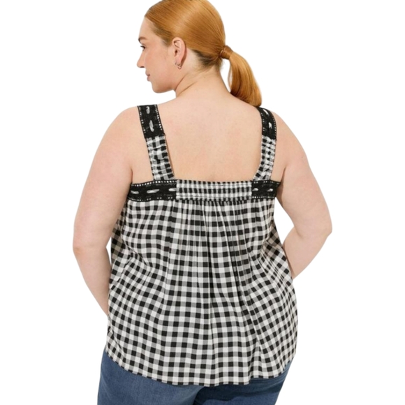 Torrid Gingham Embroidered Crinkle Chiffon Crochet Lace Trim Tank Size 2X - Picture 2 of 10